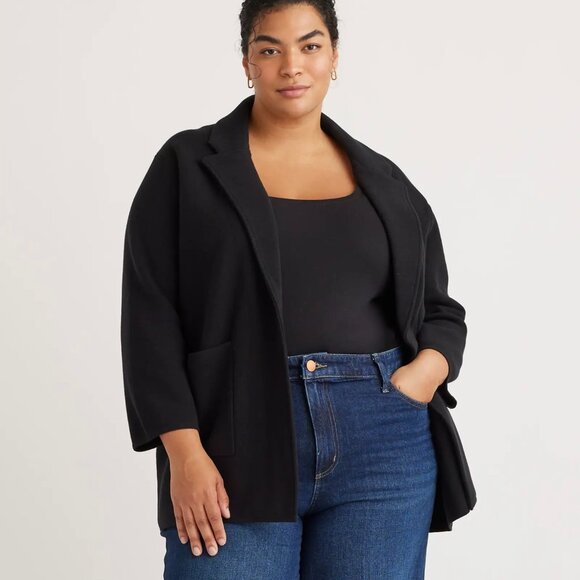 Quince Sweaters - Quince 100% Organic Cotton Knit Blazer in Black Size 2X